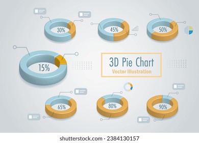 3D pie chart infographic for consumer target marketing, customer segmentation and branding concept. Business analysis research with data ratio percentage and market share. Vector.