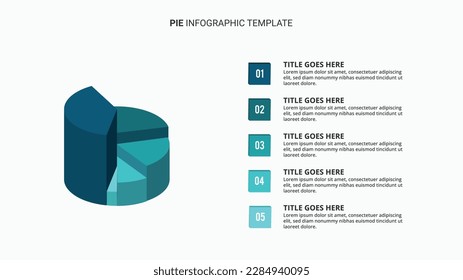 3D Pie Chart Infographic Template Design with 5 Slices