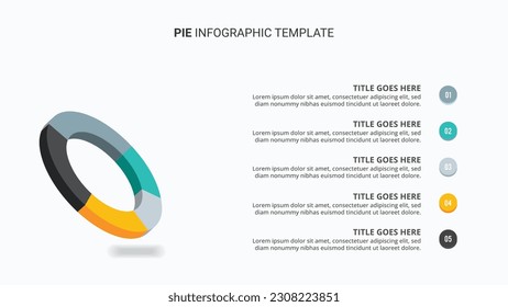 3D Pie Chart Infographic Template Design with 5 Slices