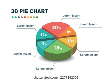 3d pie chart six pieces.Infographic isometric puzzle circular template.report, business analytics, data 