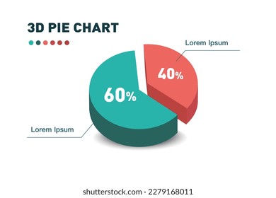 3d pie chart two pieces.Infographic isometric puzzle circular template.report, business analytics, data 