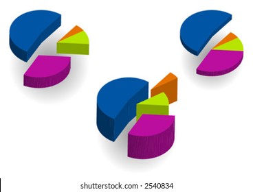 3D pie charts over white background