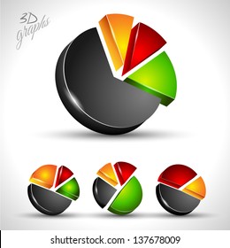 3d pie diagram for infographic or percentage data display. 4 different graph with high contrast colors