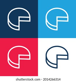 3d Gráfico circular sin cuadrante Símbolo de contorno de pieza azul y rojo cuatro colores conjunto de iconos mínimo