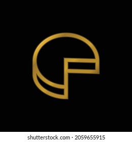 3d Gráfico circular sin cuadrante Símbolo de contorno de pieza chapado en oro icono metálico o vector de logotipo
