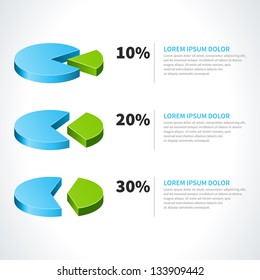 3d pie round chart vector illustration set