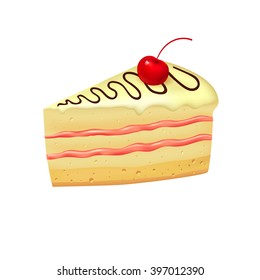 3D Piece of cake with white chocolate and cherry