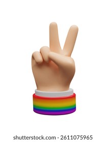 3d piece rainbow gesture. Three-dimensional vector illustration. Hippie symbol. Concept of communication about victory. Winner success human thumb. Positive harmony messages. Pride month
