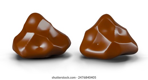3D pieces of chocolate in abstract shape. Set of vector elements on white background
