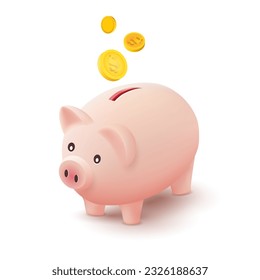 3d Piggy bank for banking, finance, economy, investment concept. vector icon. isolated on white background.