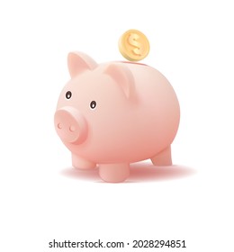 3d piggy bank with coin isolated on white background. - Shutterstock ID 2028294851