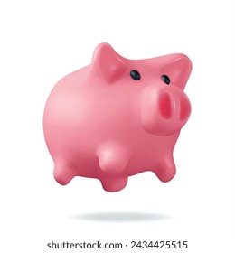 Hucha 3D aislada. Render Plastic Piggy Bank por dinero. Moneybox en forma de cerdo. Concepto de Dinero en Efectivo, Inversión en Depósitos de Negocios, Ahorros Financieros. Ilustración vectorial