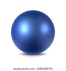 3 d pilate o bola de pilates aislados. Equipamiento vectorial de gimnasia. Gafas de goma para la forma. Fitball para hacer ejercicio y entrenamiento. Esfera para entrenamiento aeróbico. Actividad de ajuste gimnástico, tema de entrenamiento físico.