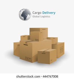 3d a pile boxes cargo delivery, vector illustration