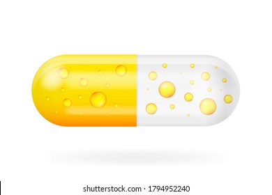 3d pill mock up on white backdrop. Isolated 3d vector. White background. Realistic 3d objects. Vector illustration.