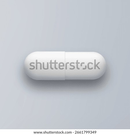 3d pill white tablet isolated on gray background. Realistic vector medicament illustration