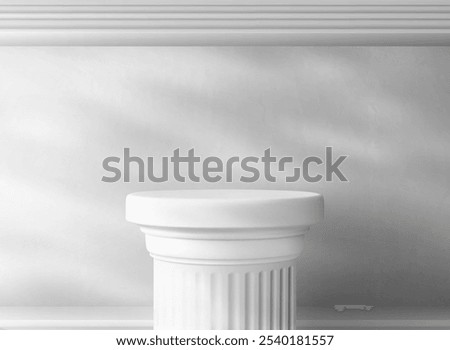 3d pillar podium. White column stand for museum with background. Marble platform for product or exhibit in greek gallery for presentation. Abstract realistic exhibition sculpture showcase graphic