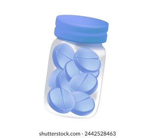 3D pills first aid kit, medicine. 3D Multi vitamin pills design and natural calcium food supplement packaging, capsule or tablet bottle jar label vitamin oil product vector