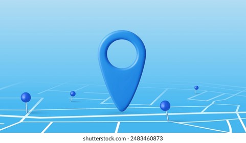 3d pin icon of travel navigation road map marker place symbol or gps pointer route direction mark sign. 3d rendering. Vector illustration