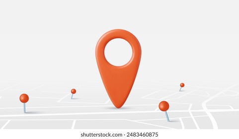 3d pin icon of travel navigation road map marker place symbol or gps pointer route direction mark sign. 3d rendering. Vector illustration