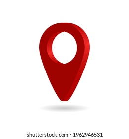 3d pin for map. Icon of location point. 3d pointer for place on map. Mark of navigation. Sign of gps isolated on white background. Symbol of geolocation and geotag. Red marker for travel. Vector.