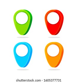 3d pin symbol green red blue and orange, pin maps icon isolated on white, pointer pin for gps map and navigation, pin for location icon