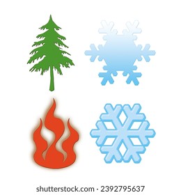 The 3D pine tree, snow, and fire icon are created in one bounding box and artwork.