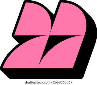 Icono geométrico abstracto rosa 3D en un estilo retro de arte pop. Ilustración vectorial de una forma de logotipo dinámico extruido audaz.