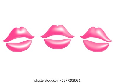 3d pink abstract lips set vector illustration design.