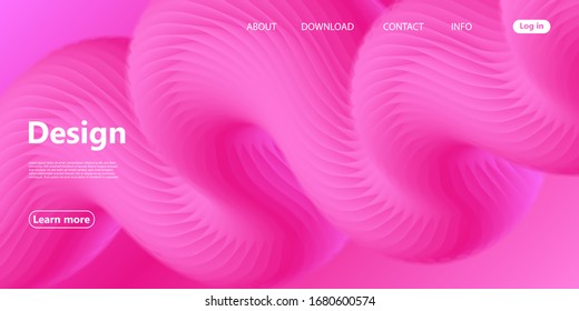 3D-rosafarbener Hintergrund. Landing Page. Flüssigkeitsform. Abstrakter Fluss. Trendy Poster. Farbige futuristische Farbgebung. Geometrischer Hintergrund. 3d Fluid Banner.