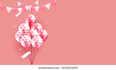 3d pink balloons with empty space for text. great for birthday card, festive celebration and anniversary celebration