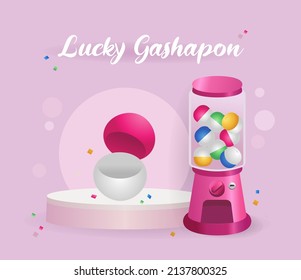 3d Pink Bingo With Balls, Gashapon Balls And Lotto Machine For Online Promotion Events. Concept Of Lucky Random Gambling Game, Lotto Ball, Gashapon Ball Entertaining Gambling Game.