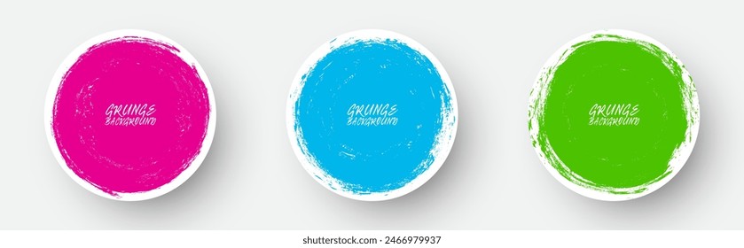 3D pink blue green circles with paint brush strokes style isolated on white background. Textured effect bundle. Graphic design elements set with grainy concept for ads, offer, big, mega, or flash sale