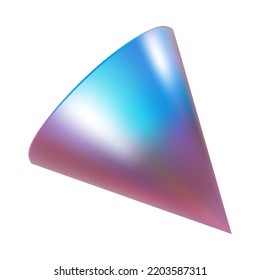3d pink blue metal neon gradient cone render. Vector abstract trianglular form. Futuristic iridescent holographic isometric shape.