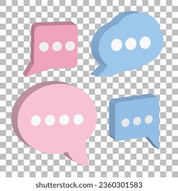 3D pink and blue speech bubble icons. Realistic 3D chat, talk, messenger, communication, dialogue bubble icon. Vector illustration