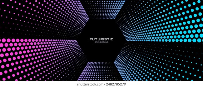 3D pink blue techno background. Big data visualization on dark space with dotted lines effect decoration. Modern graphic design element hexagon dots style concept for flyer, card, or brochure cover