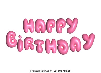 3D Pink Bubble Text Happy Birthday. Trendy text with glossy plastic effect. Vector illustration