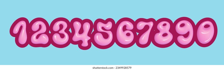 3D Pink Bubble Typeface Design: Trendy Font Set with Glossy Plastic Effect.