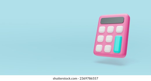 3d pink calculator, math device, school or office supplies. Finance accounting, bookkeeping, budget, debit, credit calculations. Financial management, education concept realistic vector illustration