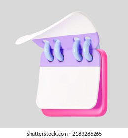3d pink calendar icon with flipping pages and rings isolated on gray background. Render of daily schedule planner. Calendar events plan, work planning concept. 3d cartoon simple vector illustration