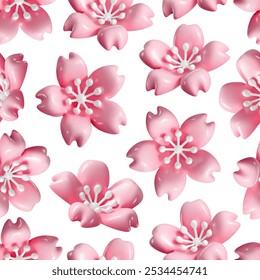 3D pink cherry blossom seamless pattern sakura flower vector background texture