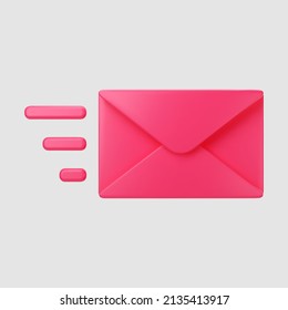 3d pink closed mail envelope icon isolated on grey background. Render giving love email for Mother and Valentines Day greeting. 3d realistic minimal vector