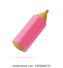 3d pink color Pencil icon. Plastic three dimensional vector illustration isolated on white background.