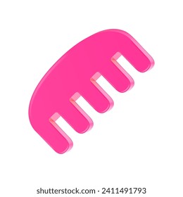 3D pink comb icon isolated on a white background.