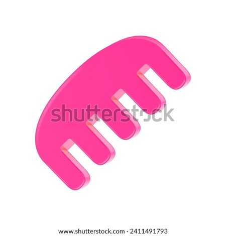 3D pink comb icon isolated on a white background.