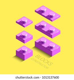 3d pink constructor from lego brick on yellow background. 3d constructor from lego bricks