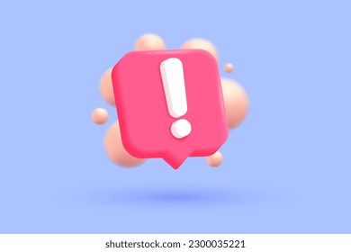 3d pink danger attention bell or pink emergency notifications alert on rescue warning 3d icon. Alert important for security urgency concept. 3d vector render illustration