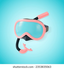 3d Pink Diving Mask and Snorkel Set Cartoon Style Scuba Dive Concept. Vector illustration of Diving Equipment
