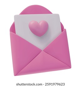 3D Pink Envelope with Love Letter. Romantic concept. Realistic vector illustration. 3D rendering icon