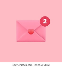 3d pink envelope Vector. Realistic editable. Love message. Valentines day ornament